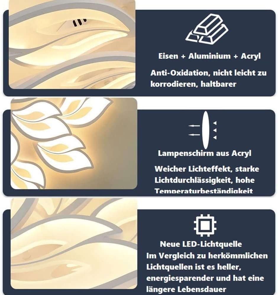 LED Plafondlamp Dimbaar, 40-80W met Afstandsbediening App, Kleurverandering Moderne Woonkamerlamp Plafondlamp, Energiebesparend Eimming Plafondverlichting Slaapkamerlamp - Maat 5 hoofden