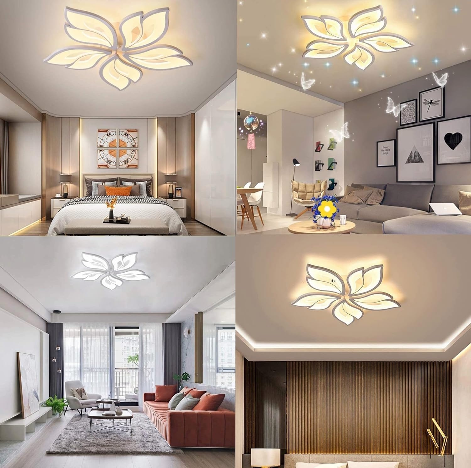 LED Plafondlamp Dimbaar, 40-80W met Afstandsbediening App, Kleurverandering Moderne Woonkamerlamp Plafondlamp, Energiebesparend Eimming Plafondverlichting Slaapkamerlamp - Maat 5 hoofden
