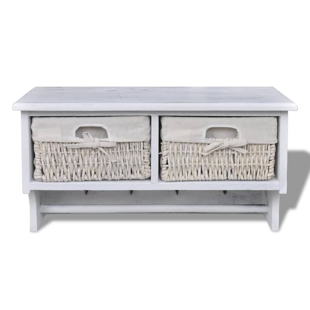 Wandschap van Paulowniahout met Manden & Haken - Wit - 60% Korting!