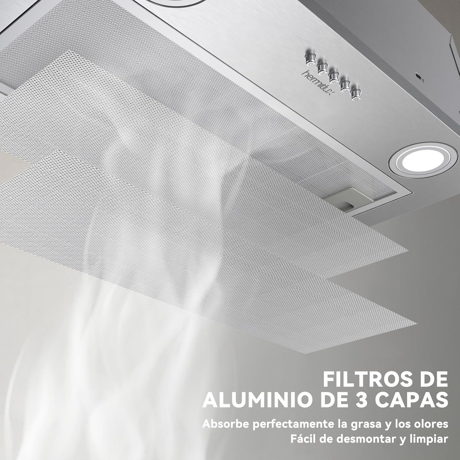 Hermitlux Afzuigkap 52cm Inbouw, afvoerlucht/recirculatiemodus，750 m³/h afzuigkappen, LED-verlichting