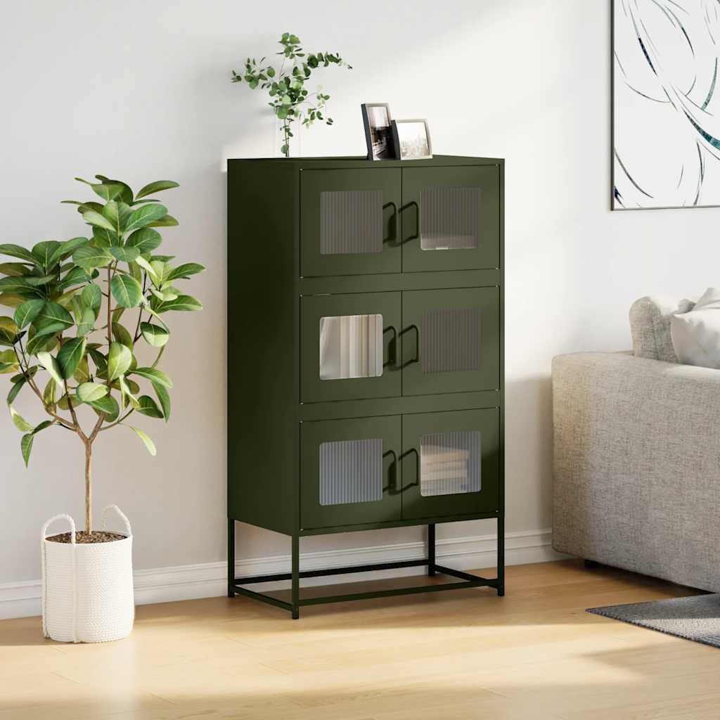 vidaXL Hoge kast 68x39x123 cm staal olijfgroen