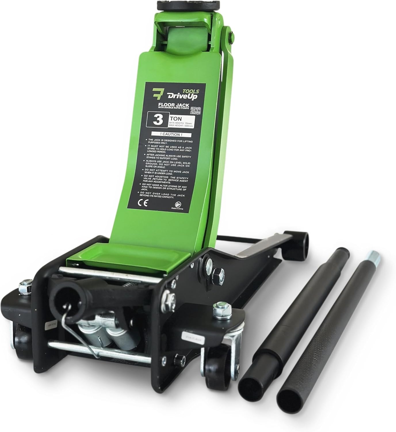 Lage Profiel 3T Auto Hydraulische Krik Met Trolley | Dubbele Zuiger Slag 75-510mm - Capaciteit tot 3000kg