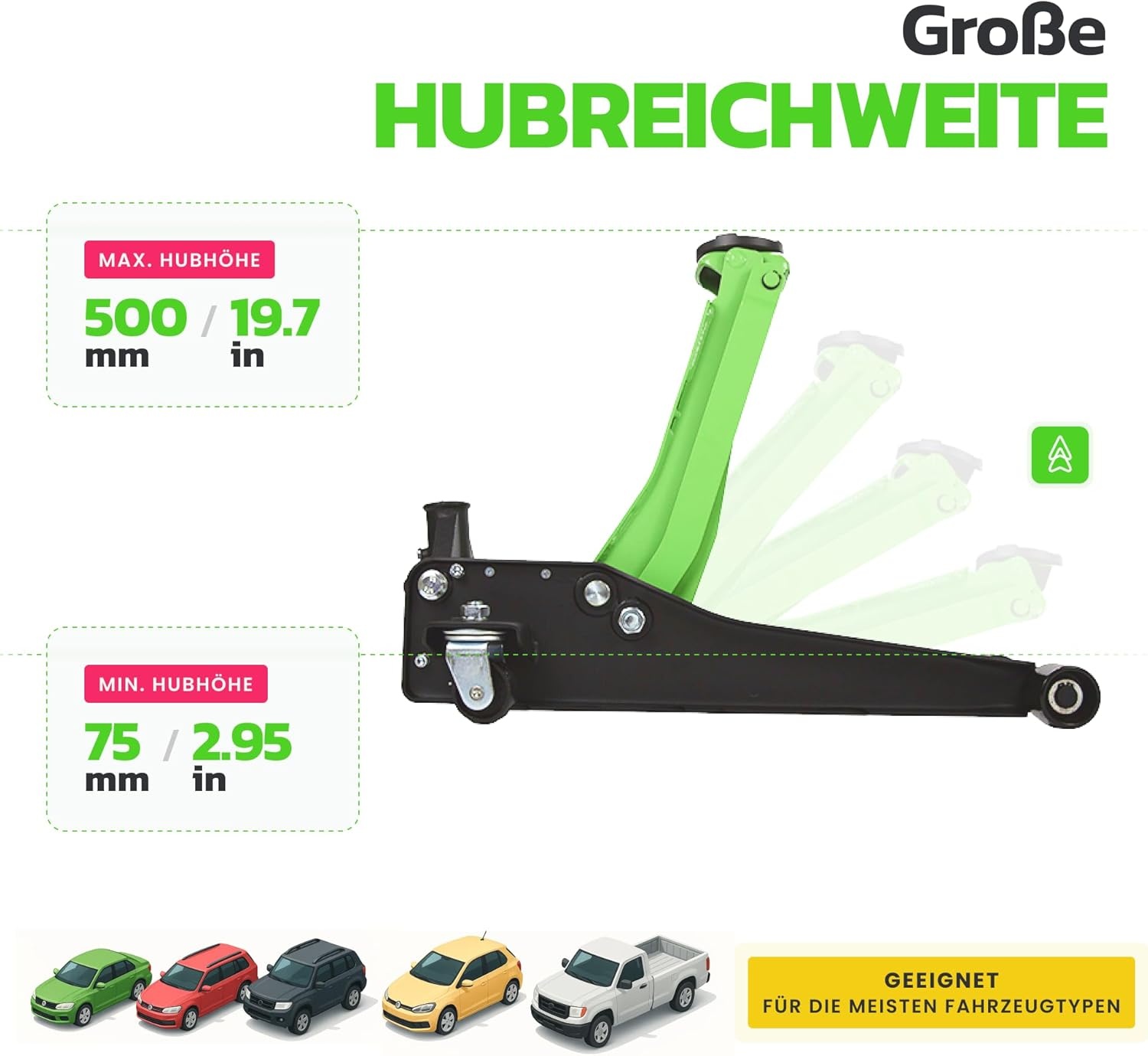 Lage Profiel 3T Auto Hydraulische Krik Met Trolley | Dubbele Zuiger Slag 75-510mm - Capaciteit tot 3000kg