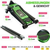 Lage Profiel 3T Auto Hydraulische Krik Met Trolley | Dubbele Zuiger Slag 75-510mm - Capaciteit tot 3000kg