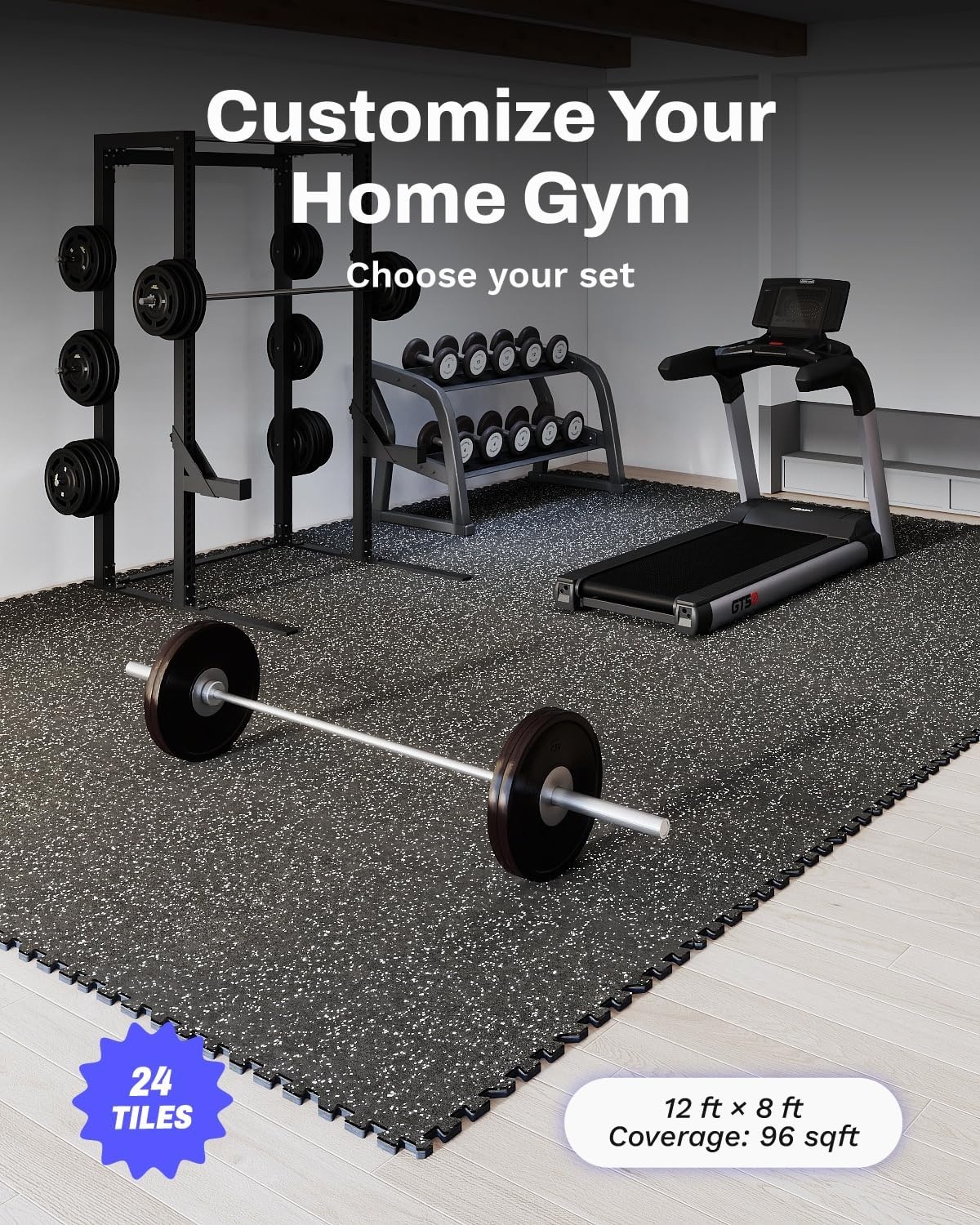 AIRHOP 24 Matten 60x60x1,4 cm Extra Dikke Robuuste Rubberen Antislip Puzzelmat, Geschikt voor Sportschool en Thuisfitness, Zware Trainingsbelasting, Vloerbeschermingsmat voor Fitness, Fitnessmat