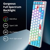 SOLIDEE 65% Compacte Mechanische Gaming Toetsenbord QWERTY met Rode Schakelaars en RGB Verlichting - Zeeblauw