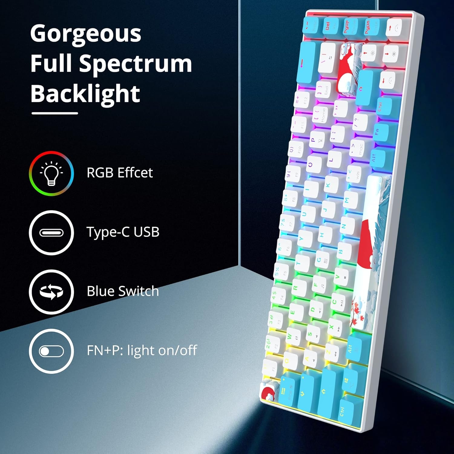 SOLIDEE 65% Compacte Mechanische Gaming Toetsenbord QWERTY met Rode Schakelaars en RGB Verlichting - Zeeblauw