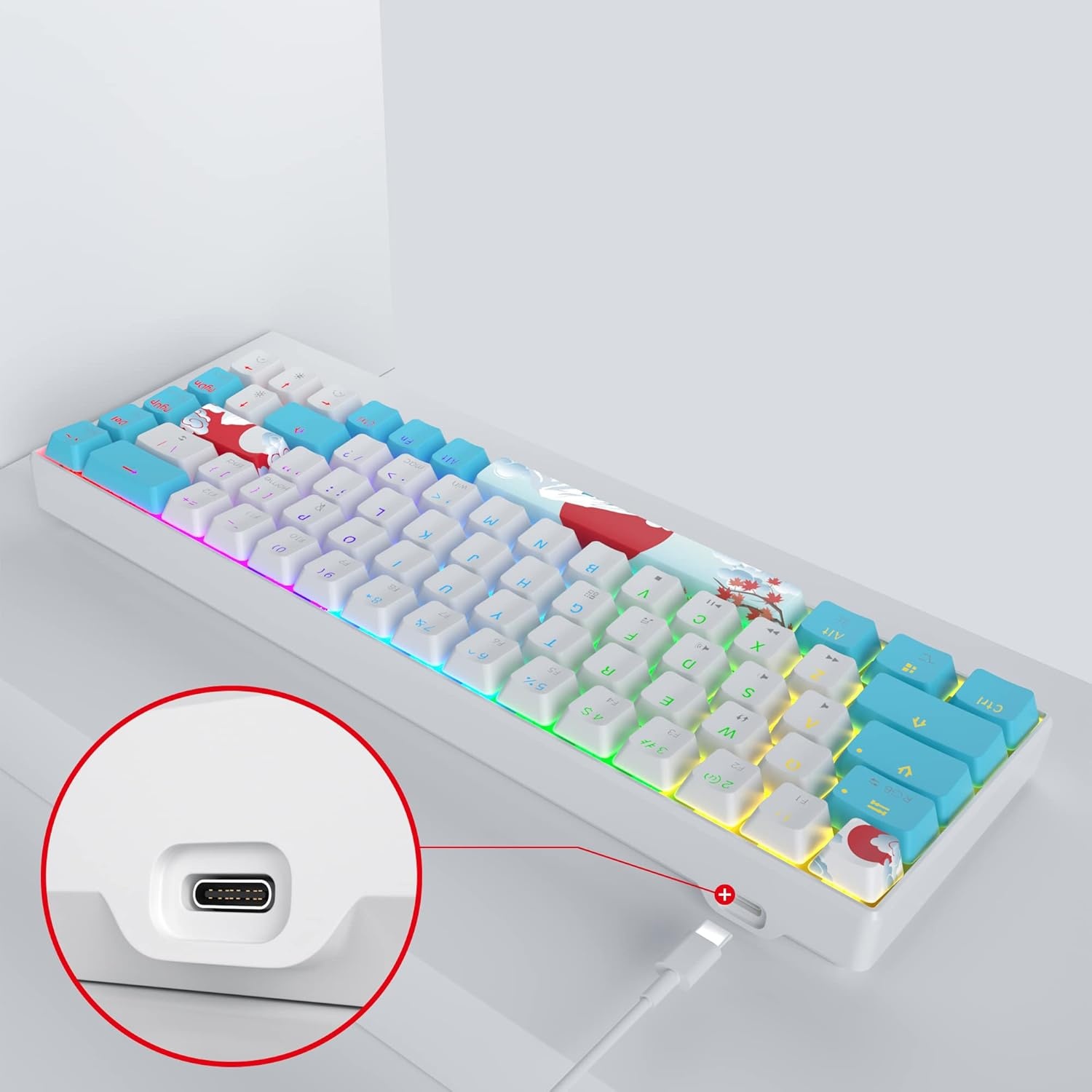 SOLIDEE 65% Compacte Mechanische Gaming Toetsenbord QWERTY met Rode Schakelaars en RGB Verlichting - Zeeblauw