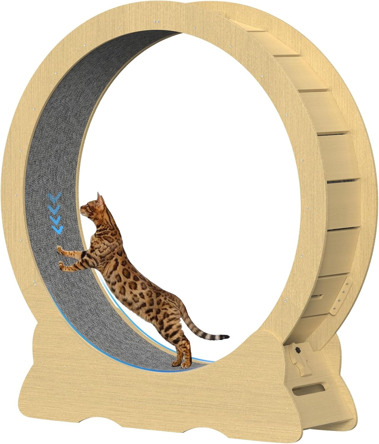 Houten loopwiel voor katten, 100 cm binnendiameter, fluisterstil kattenspeelgoed, XL, houtkleur