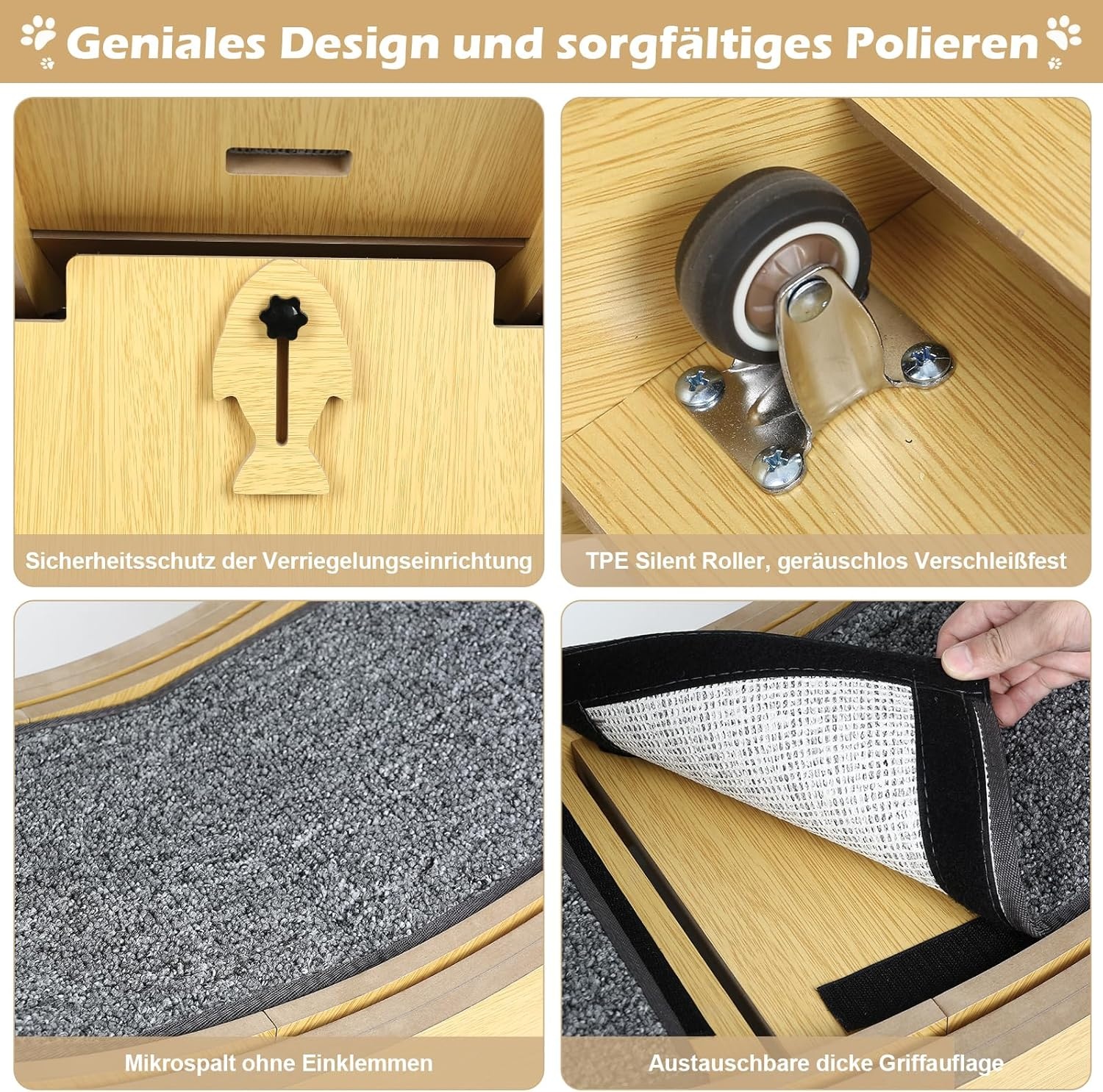 Houten loopwiel voor katten, 100 cm binnendiameter, fluisterstil kattenspeelgoed, XL, houtkleur