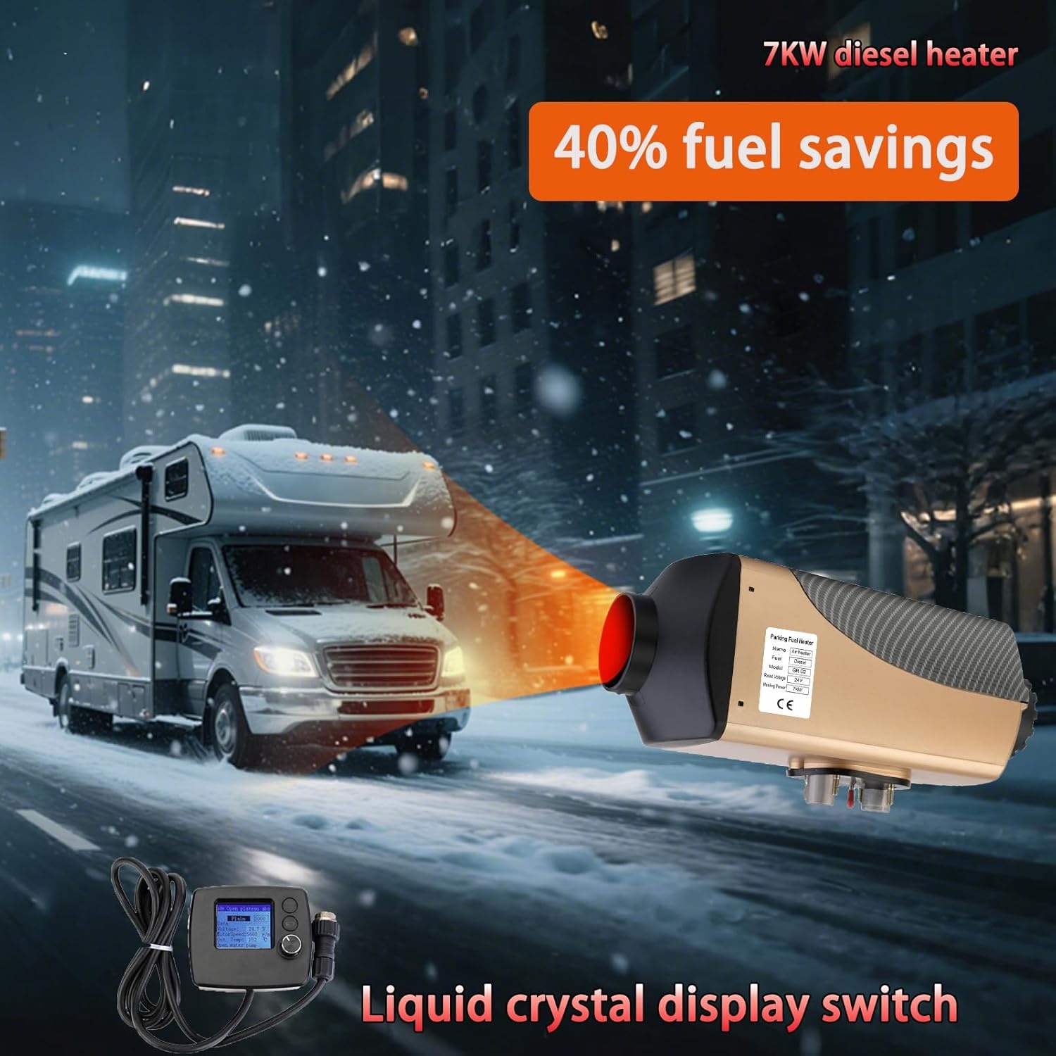 Dieselverwarming 24V 7kW met LCD - Parkeerverwarming voor Vrachtwagens, campers en boten