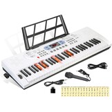 Piano Keyboard voor kinderen, 61 toetsen, elektronisch toetsenbord, draagbaar digitaal muziekinstrument voor vroege onderwijs met microfoon en muziekbladstandaard (Wit, Illuminated buttons) - Maat Illuminated buttons