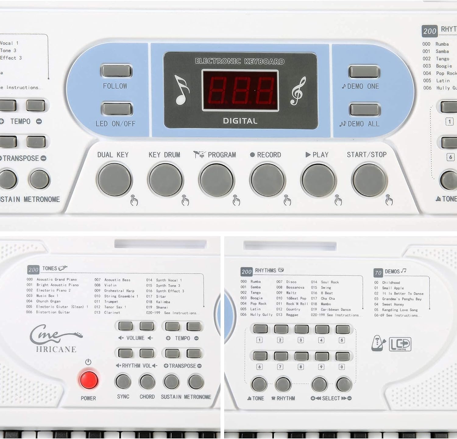 Piano Keyboard voor kinderen, 61 toetsen, elektronisch toetsenbord, draagbaar digitaal muziekinstrument voor vroege onderwijs met microfoon en muziekbladstandaard (Wit, Illuminated buttons) - Maat Illuminated buttons