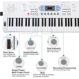Piano Keyboard voor kinderen, 61 toetsen, elektronisch toetsenbord, draagbaar digitaal muziekinstrument voor vroege onderwijs met microfoon en muziekbladstandaard (Wit, Illuminated buttons) - Maat Illuminated buttons