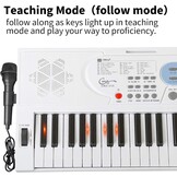 Piano Keyboard voor kinderen, 61 toetsen, elektronisch toetsenbord, draagbaar digitaal muziekinstrument voor vroege onderwijs met microfoon en muziekbladstandaard (Wit, Illuminated buttons) - Maat Illuminated buttons