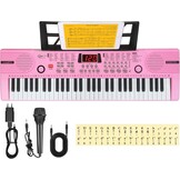 Piano Keyboard voor kinderen, 61 toetsen, elektronisch toetsenbord, draagbaar digitaal muziekinstrument voor vroege onderwijs met microfoon en muziekbladstandaard (Wit, Illuminated buttons) - Maat Illuminated buttons