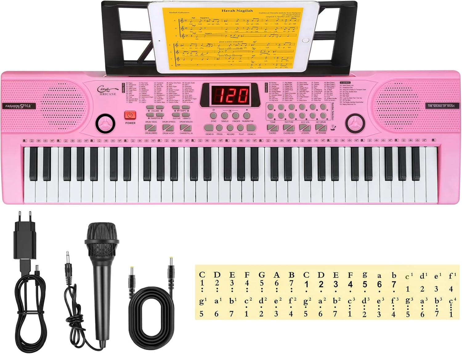 Piano Keyboard voor kinderen, 61 toetsen, elektronisch toetsenbord, draagbaar digitaal muziekinstrument voor vroege onderwijs met microfoon en muziekbladstandaard (Wit, Illuminated buttons) - Maat Illuminated buttons