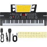 Piano Keyboard voor kinderen, 61 toetsen, elektronisch toetsenbord, draagbaar digitaal muziekinstrument voor vroege onderwijs met microfoon en muziekbladstandaard (Wit, Illuminated buttons) - Maat Illuminated buttons