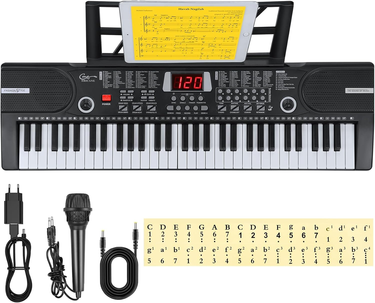 Piano Keyboard voor kinderen, 61 toetsen, elektronisch toetsenbord, draagbaar digitaal muziekinstrument voor vroege onderwijs met microfoon en muziekbladstandaard (Wit, Illuminated buttons) - Maat Illuminated buttons
