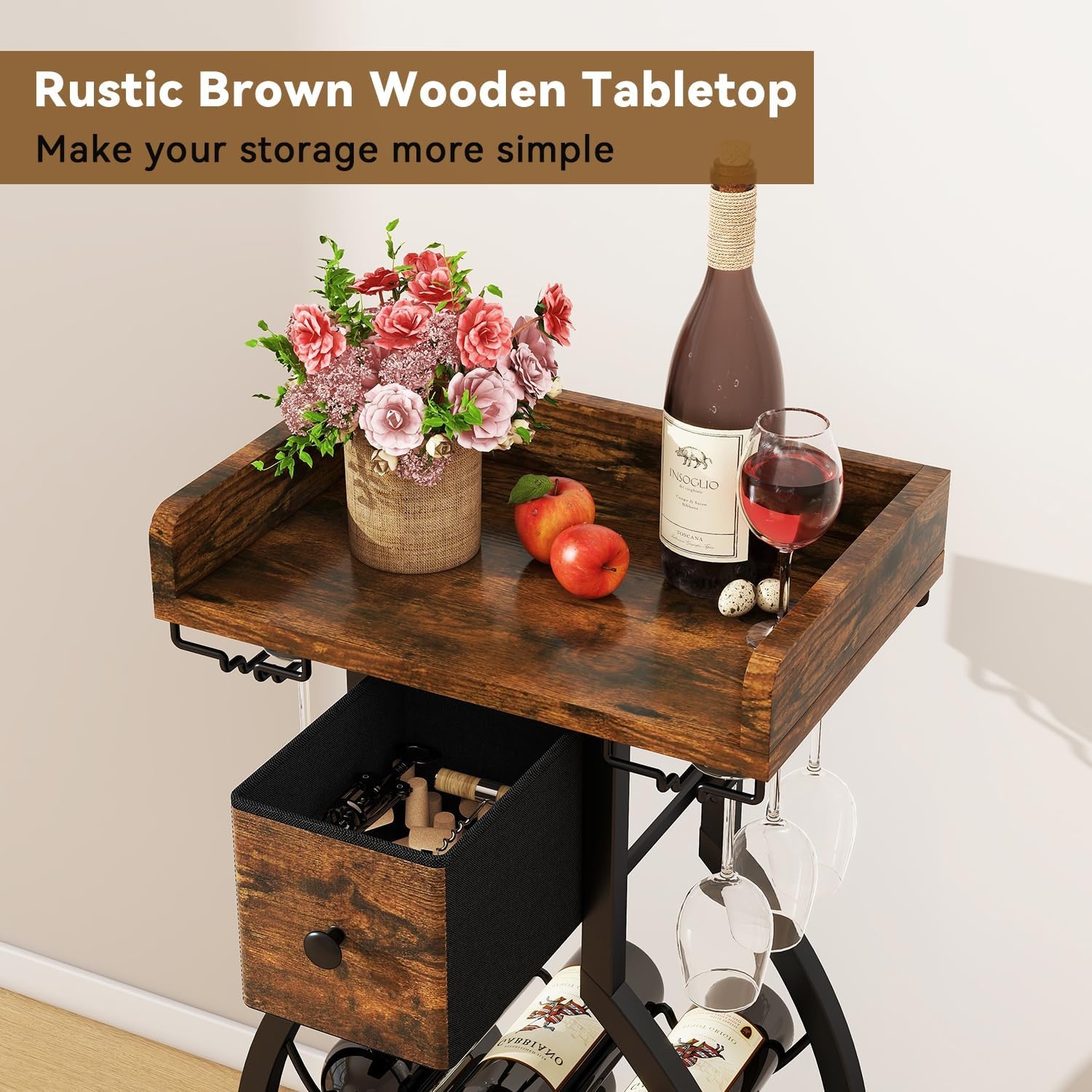 IBUYKE Wijnrek met lade, rustiek bruin TMJ908H