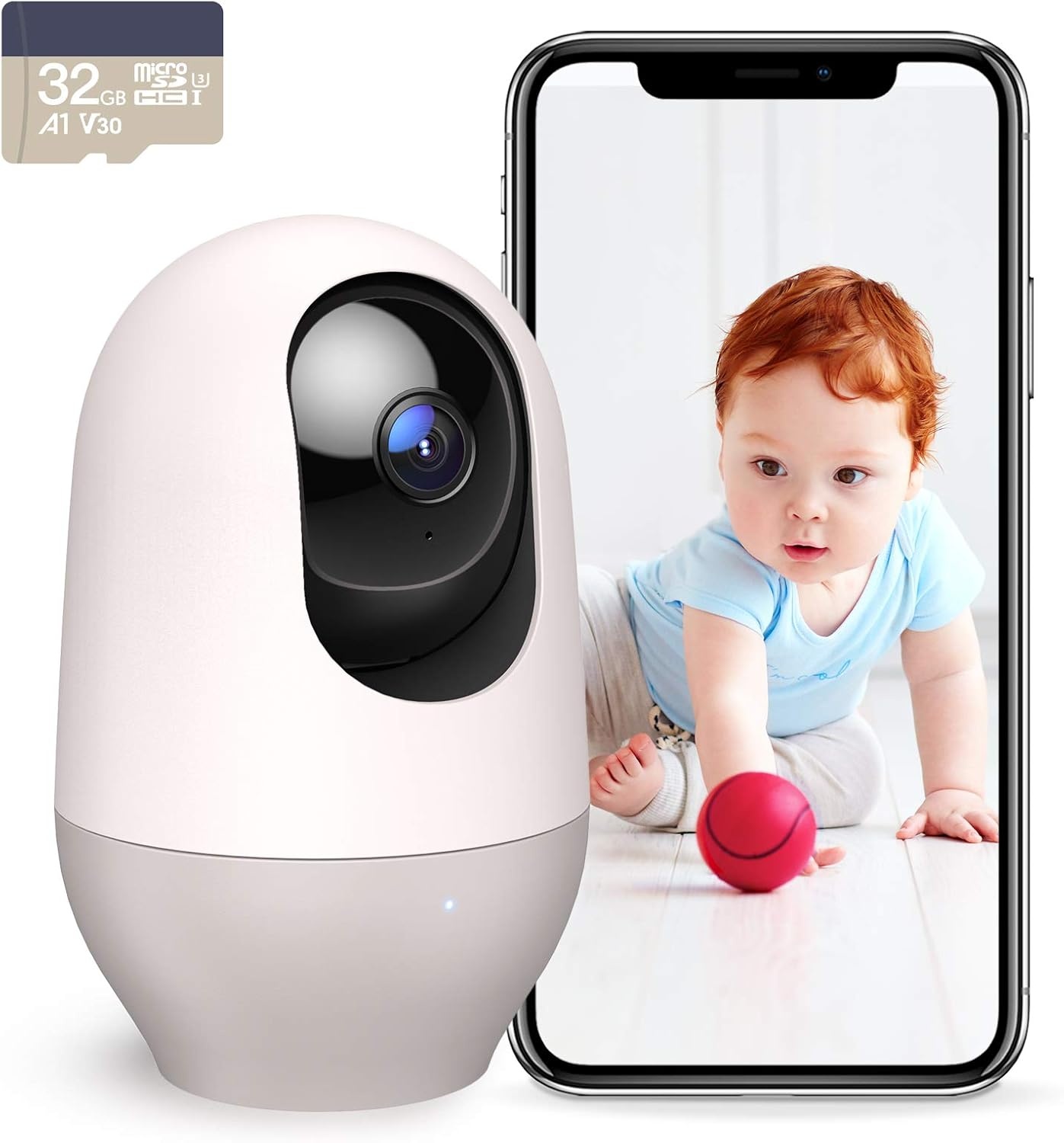 nooie Baby Monitor with Camera, 2K 360° Baby Monitor, WiFi, Indoor Surveillance Camera, Dog Camera with App, Motion Tracking, Night Vision, 2-Way Audio, Compatible with Alexa/Google Home