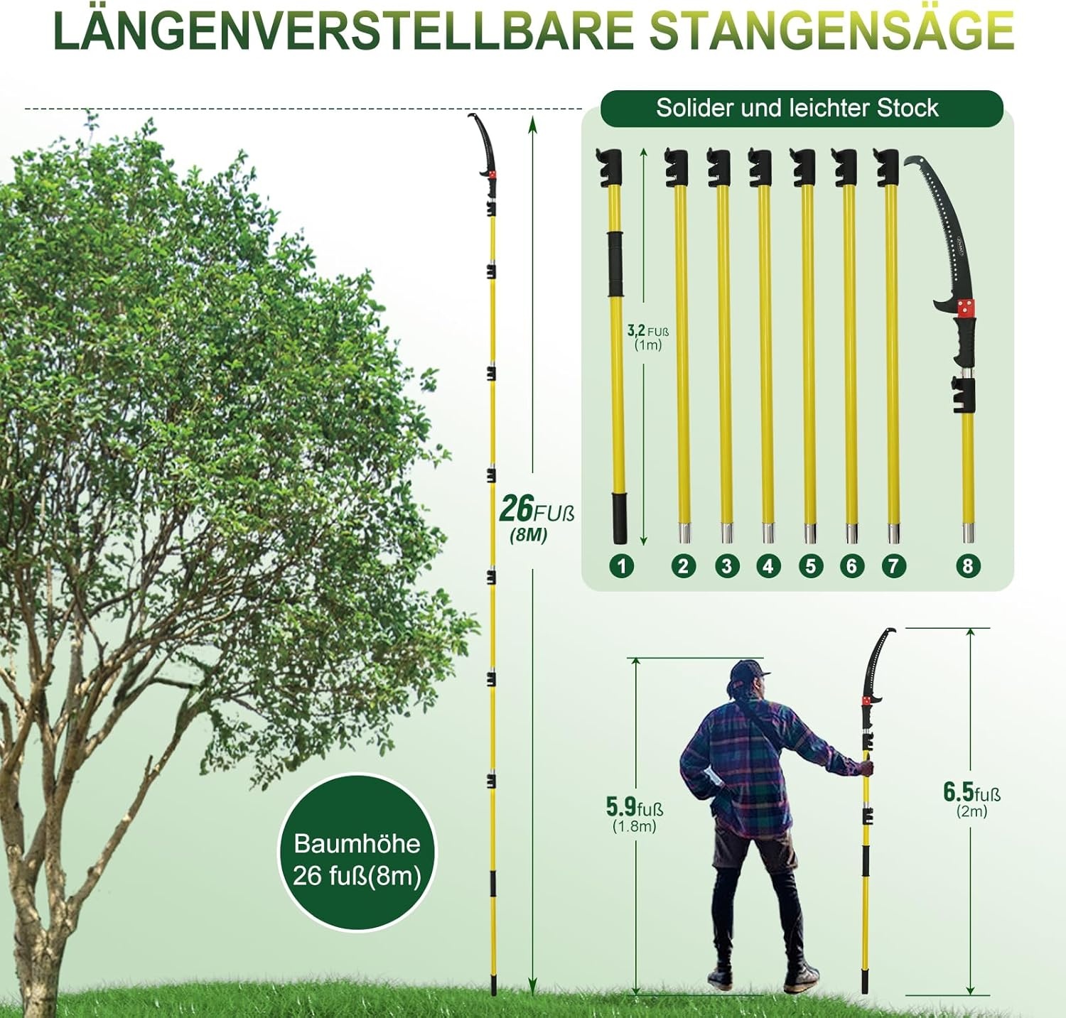 Telescopische Snoeizaag met Uitschuifbare Steel, 6 meter, Verstelbare Lengte, Hoge Takken