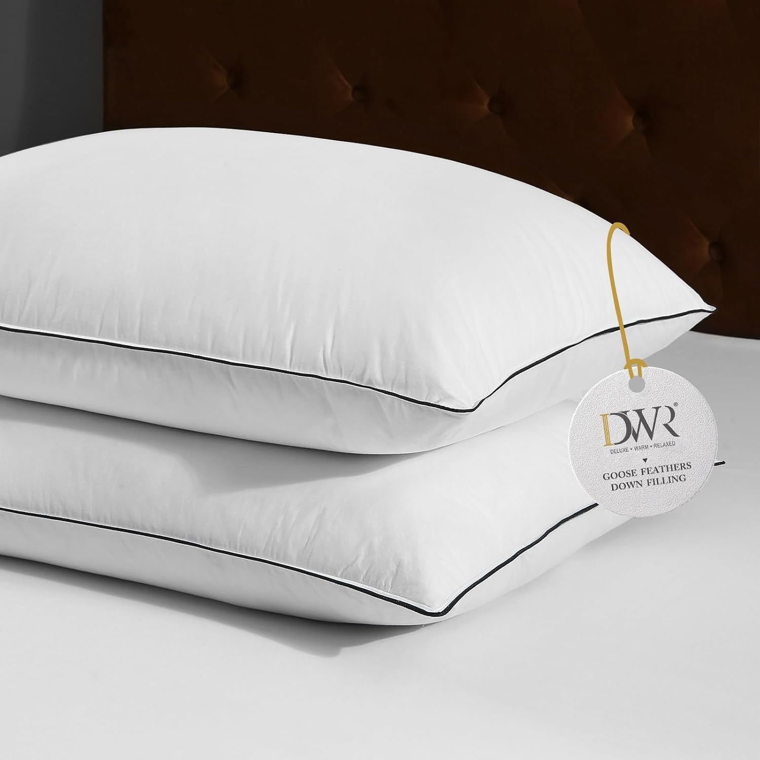 DWR Luxe ganzenveren dons kern kussens omgeven door polyester - Set van 2 - Maat 40x80cm - 100% biologische katoenen hoes - Maat 40x80 cm (2 Stück)