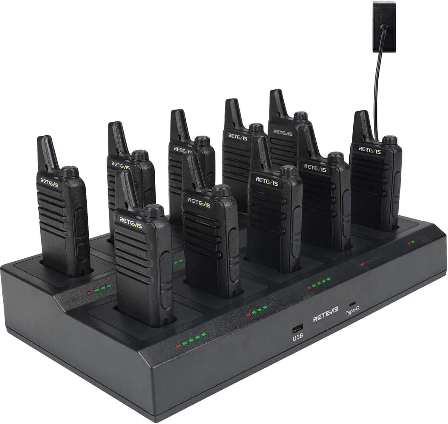 Retevis RT622 Walkie-talkies, PMR446 Mini-Walkie-Talkies Oplaadbaar met 10-Weg Oplader, Afneembare Oplaadsleuven, Vox, Professionele Walkie-Talkies Voor Volwassenen, School, Hotel (10 Pack, Zwart)