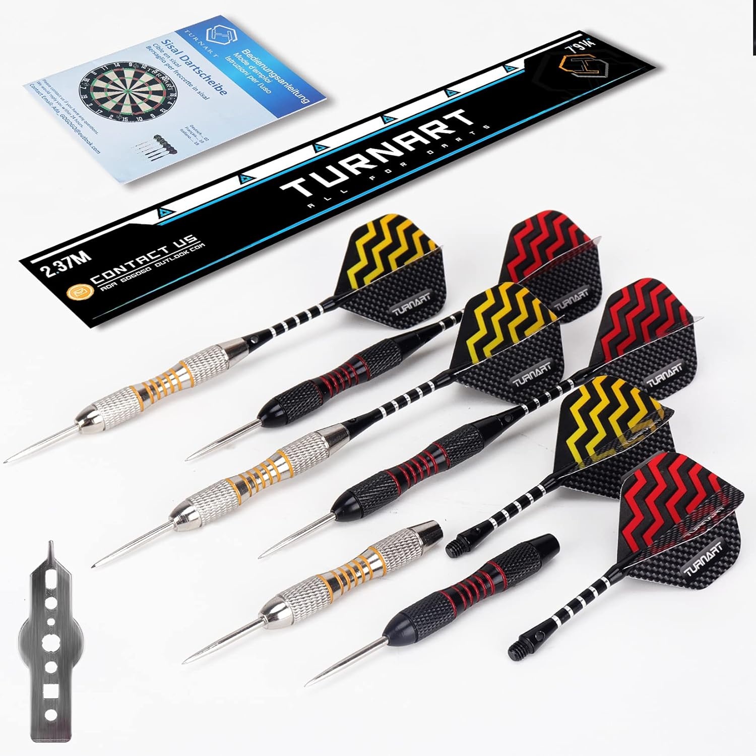 Dartbord Varkenshaar Dartboard Set Met 6 Metalen Tip Darts, Professionele Dartboard Set Met Een Throw(Oche) Line, Een Dartgereedschap en Een Meertalige Instructie