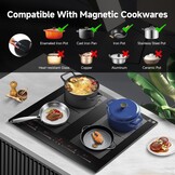 AMZCHEF Inductiekookplaat 60 cm met 2 flexzones, 4 zones, inductiekookplaat met stille werking, 9 standen en booster, BBQ-functie, pauzefunctie en warmhouden, 7400 W