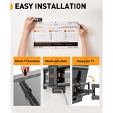 Perlegear TV-muurbeugel, zwenkbaar, kantelbaar, voor platte en gebogen tv's, max. VESA 600 x 400 mm, tot 60 kg