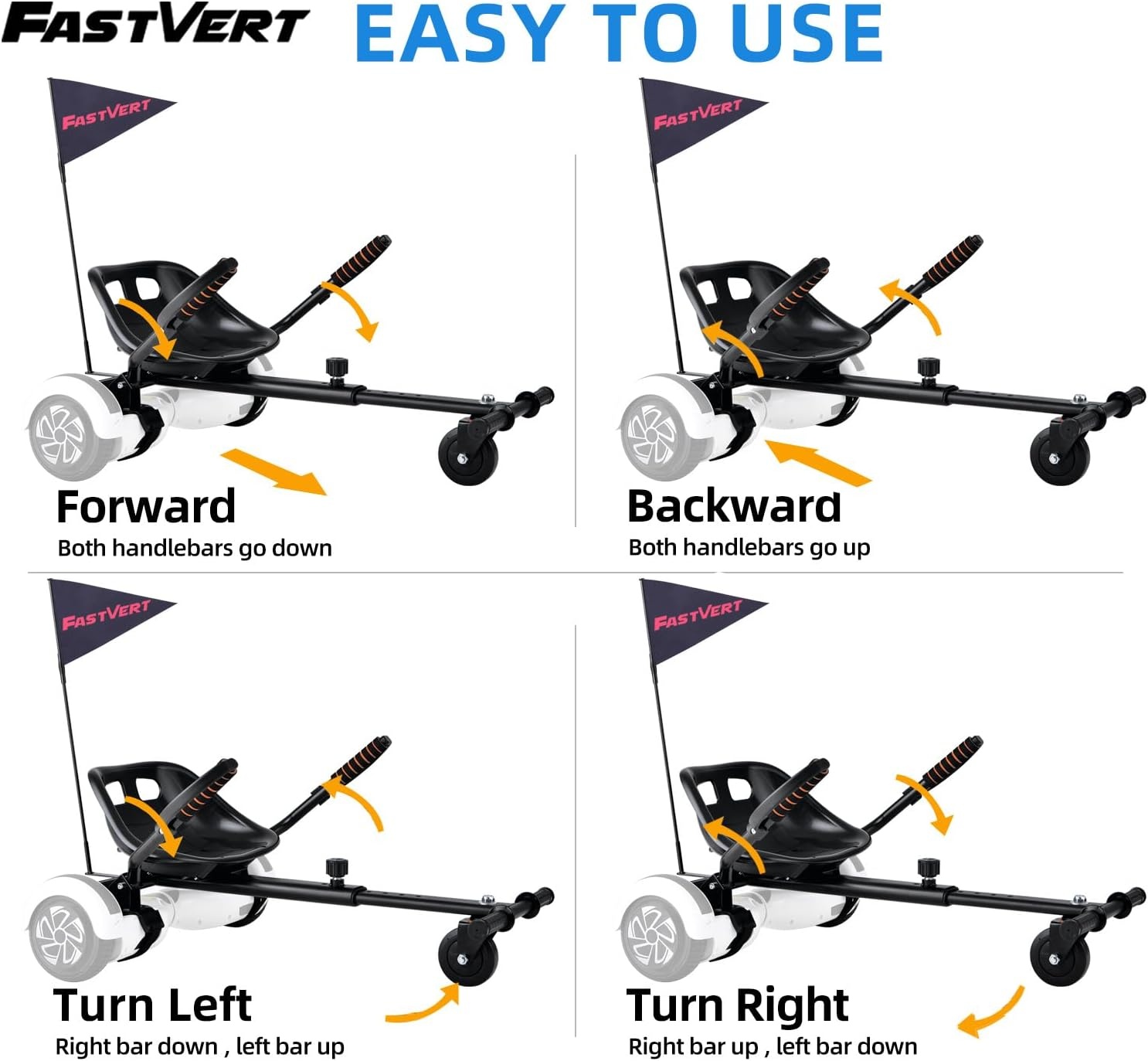 Hoverbords stoelaccessoires transformeren je hoverbords in een go-kart, zo wordt het rijden veel plezier en is veilig. De hoverbords zijn niet inbegrepen.