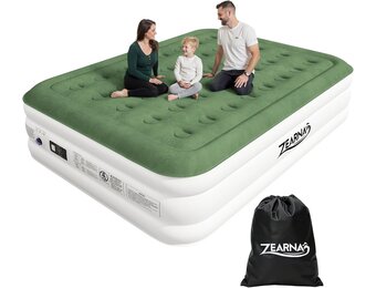 Zearna Luchtmatras voor 2 personen, zelfopblazend matras in 3 minuten, opblaasbaar matras, logeerbed met ingebouwde elektrische pomp, opblaasbaar bed voor thuisgebruik, 203 x 152 x 46 cm