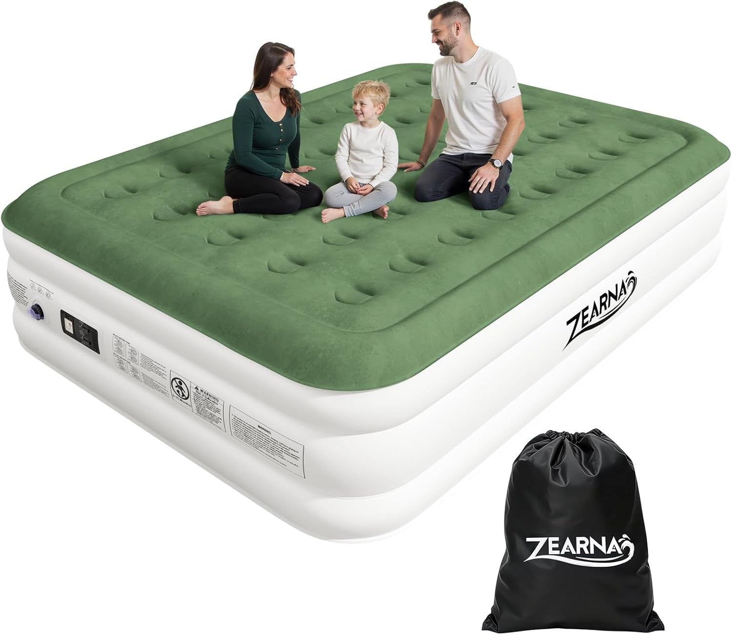 Zearna Luchtmatras voor 2 personen, zelfopblazend matras in 3 minuten, opblaasbaar matras, logeerbed met ingebouwde elektrische pomp, opblaasbaar bed voor thuisgebruik, 203 x 152 x 46 cm