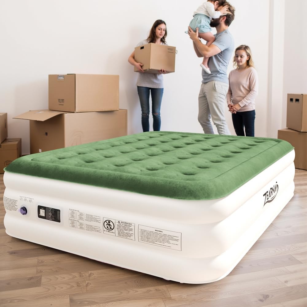Zearna Luchtmatras voor 2 personen, zelfopblazend matras in 3 minuten, opblaasbaar matras, logeerbed met ingebouwde elektrische pomp, opblaasbaar bed voor thuisgebruik, 203 x 152 x 46 cm