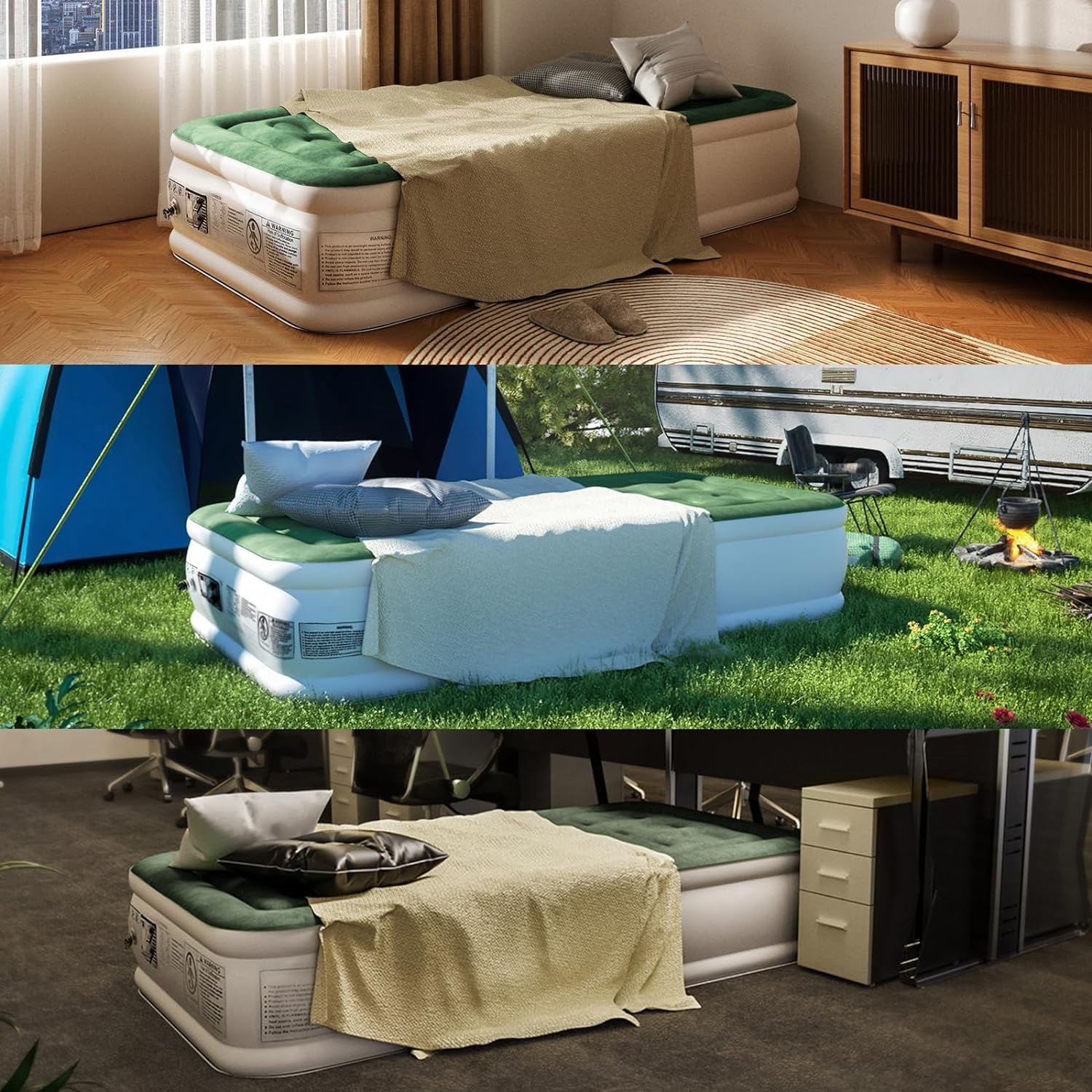 Zearna Luchtmatras voor 2 personen, zelfopblazend matras in 3 minuten, opblaasbaar matras, logeerbed met ingebouwde elektrische pomp, opblaasbaar bed voor thuisgebruik, 203 x 152 x 46 cm