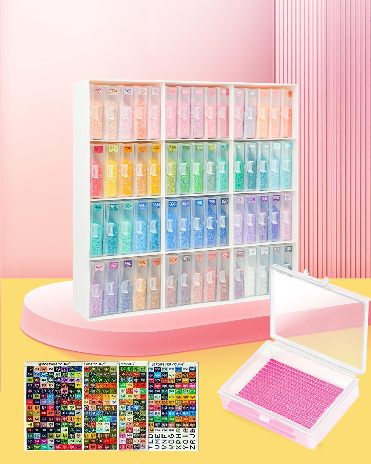 60 stuks Diamond Art Storage Containers Trays & Stand, Diamond Painting Accessoires Diamond Painting Trays met Deksels, 2-in-1 Diamond Art Trays en Diamond Painting opslag, Diamond Art Tools Opbergrek