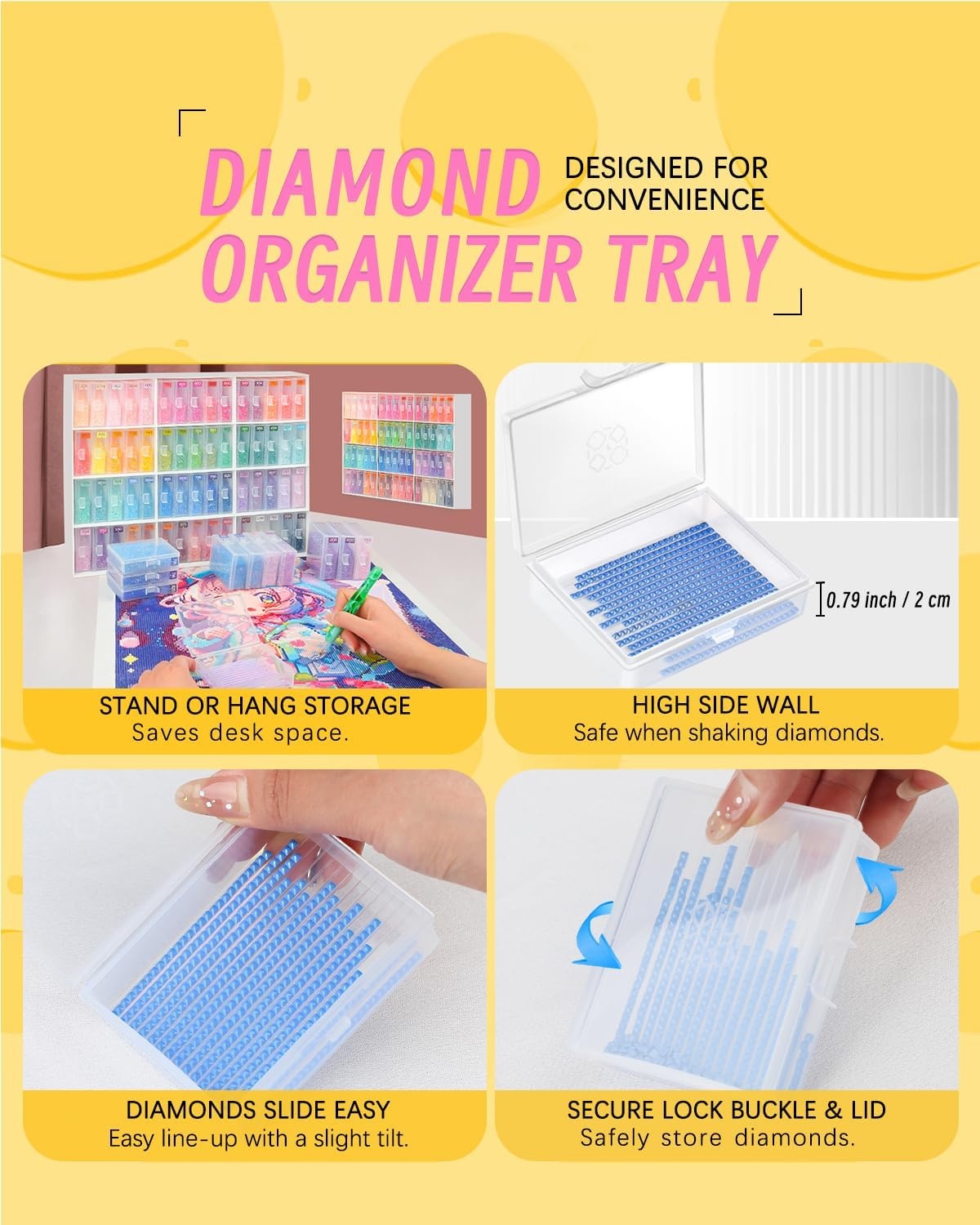 60 stuks Diamond Art Storage Containers Trays & Stand, Diamond Painting Accessoires Diamond Painting Trays met Deksels, 2-in-1 Diamond Art Trays en Diamond Painting opslag, Diamond Art Tools Opbergrek