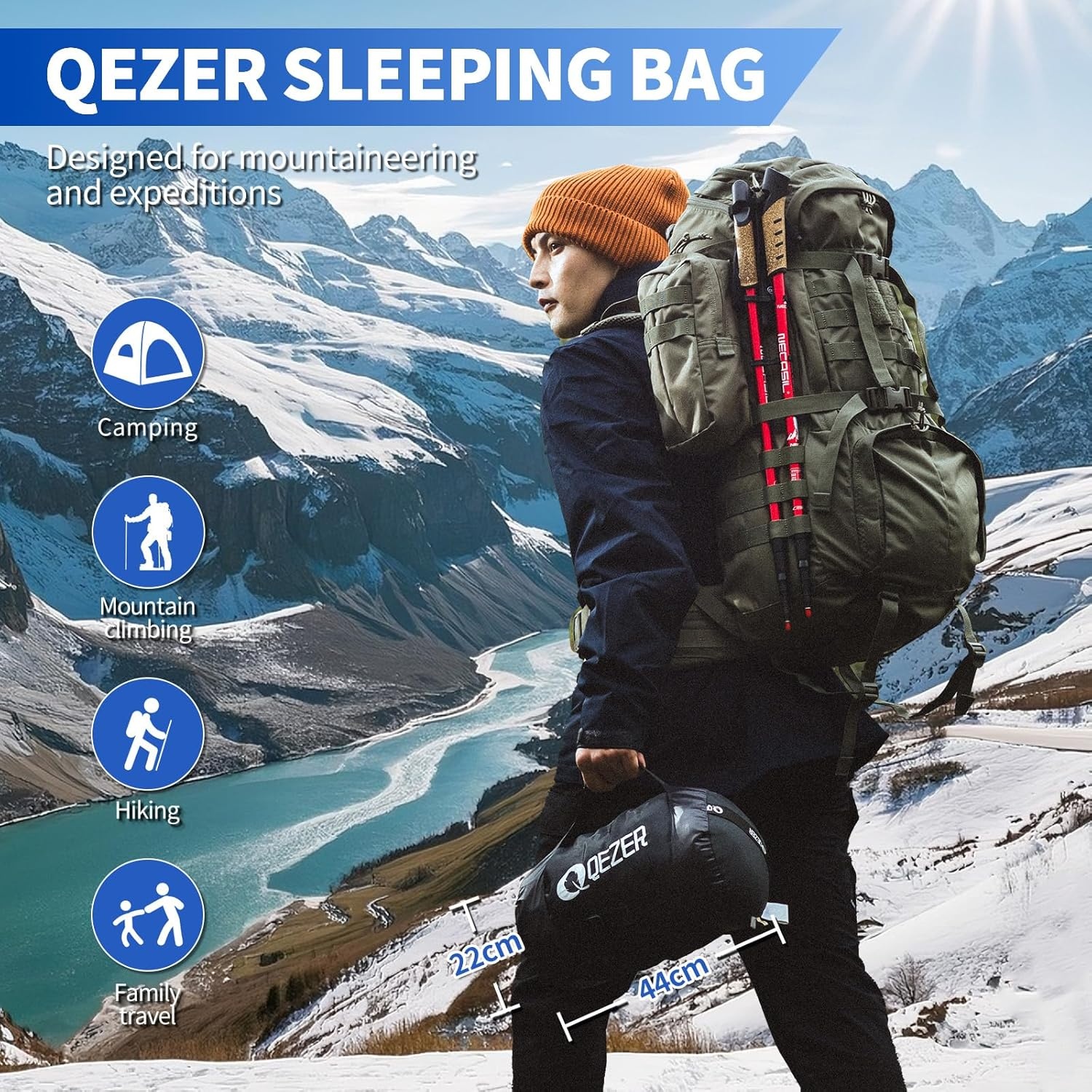 Donzen Warme Winter Slaapzak Buiten -8°C tot -23°C Vier Seizoenen Mummie Slaapzak Geschikt voor Volwassenen en Tieners Kamperen Buiten en Backpacken Reis