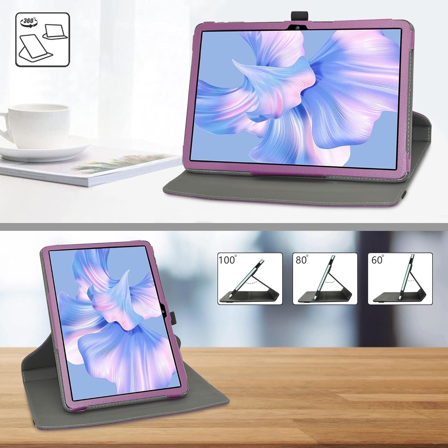 Paarse PU Lederen Tablethoes voor OUKITEL OT6 10.1 Inch | 360° Draaibare Standaard | 70% Korting