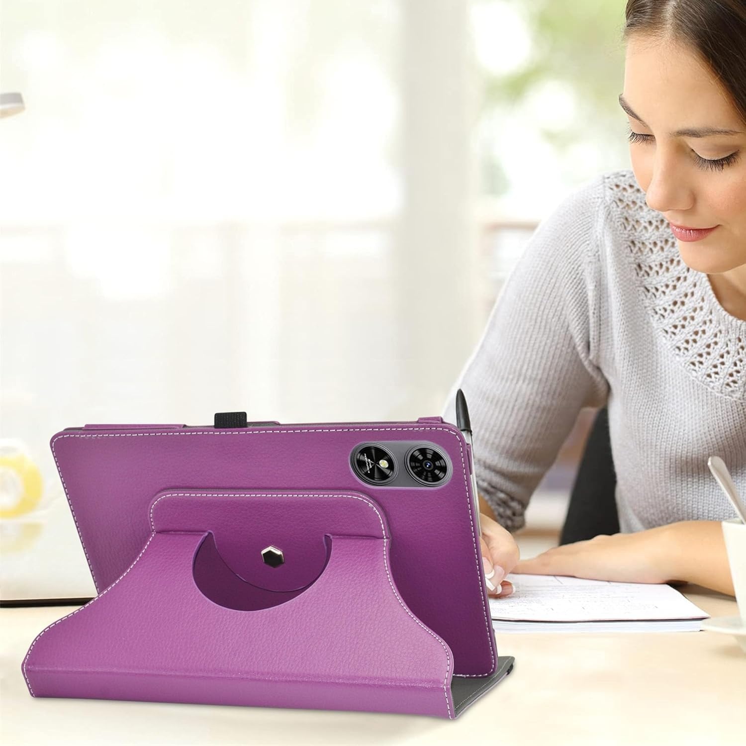 Paarse PU Lederen Tablethoes voor OUKITEL OT6 10.1 Inch | 360° Draaibare Standaard | 70% Korting
