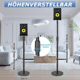 OUUTMEE Luidsprekerstandaard, in hoogte verstelbaar, in hoogte verstelbereik: 80-130 cm, 2-pack, geschikt voor een breed scala van luidsprekermodellen