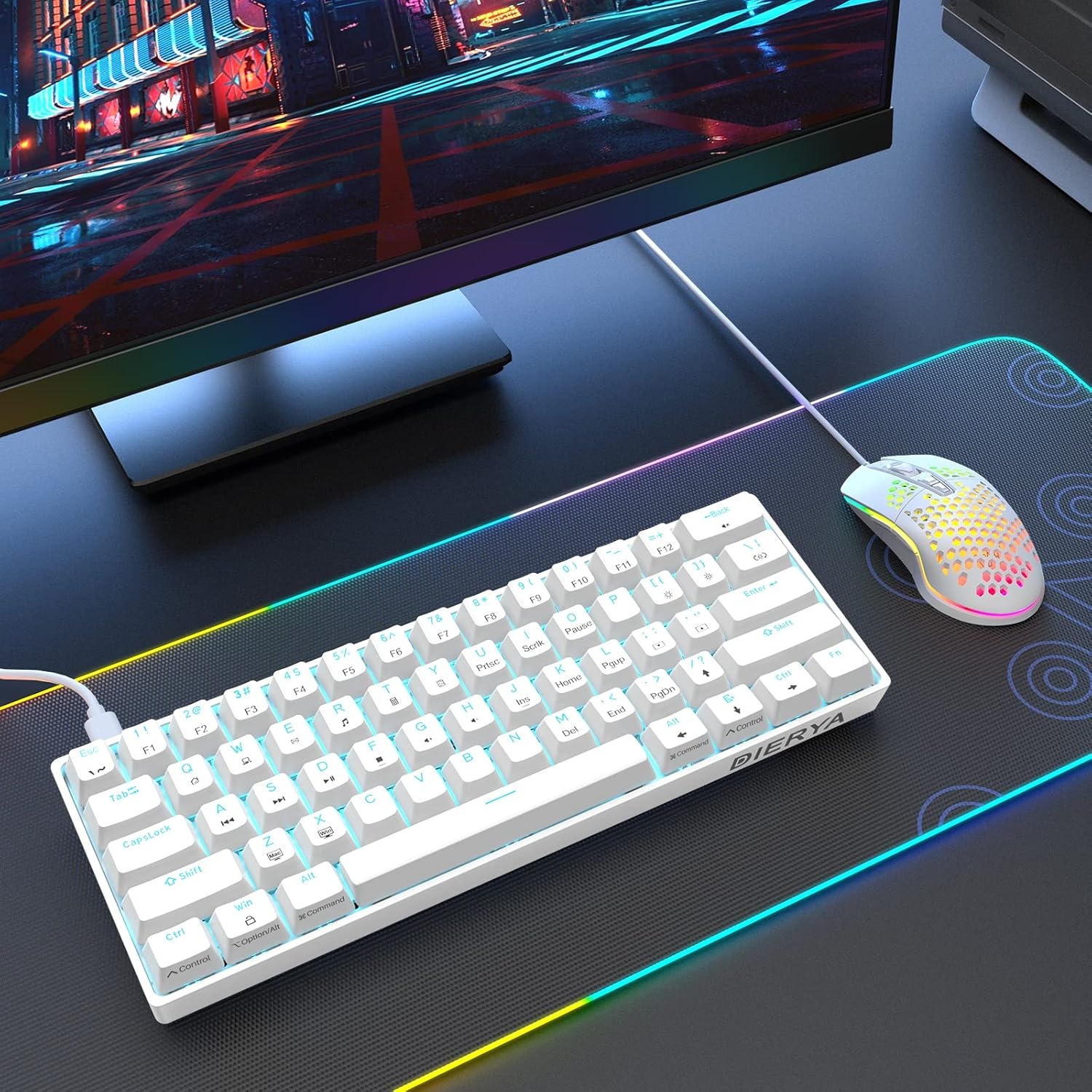 DIERYA DK61se Gaming Toetsenbord,60% Mechanisch Toetsenbord met Blue Clicky Switch,Ultra-compacte MiMi 61 Toetsen, Anti-Ghosting,Type C-Datakabel, Amerikaanse Lay-Out voor pc,Windows