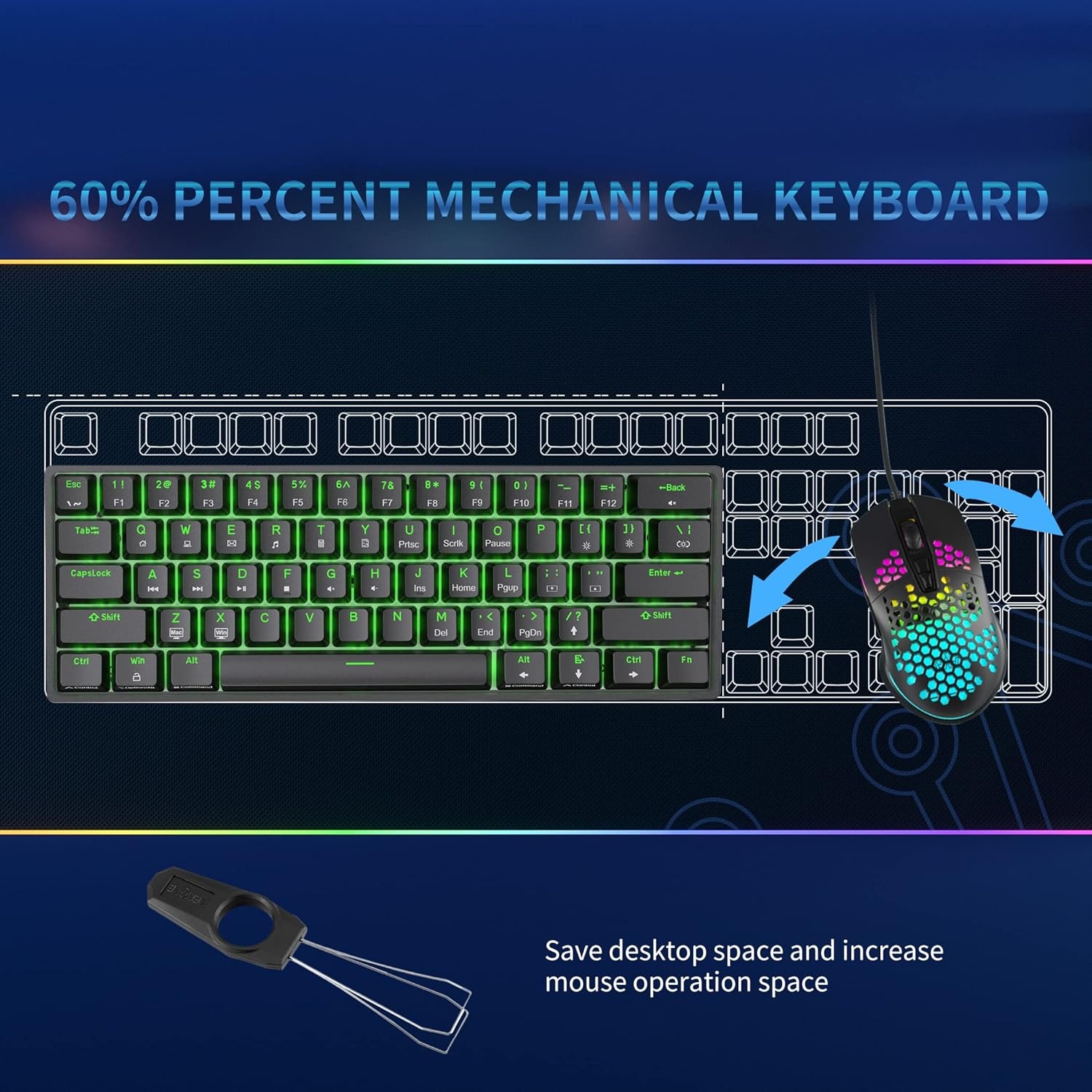 DIERYA DK61se Gaming Toetsenbord,60% Mechanisch Toetsenbord met Blue Clicky Switch,Ultra-compacte MiMi 61 Toetsen, Anti-Ghosting,Type C-Datakabel, Amerikaanse Lay-Out voor pc,Windows