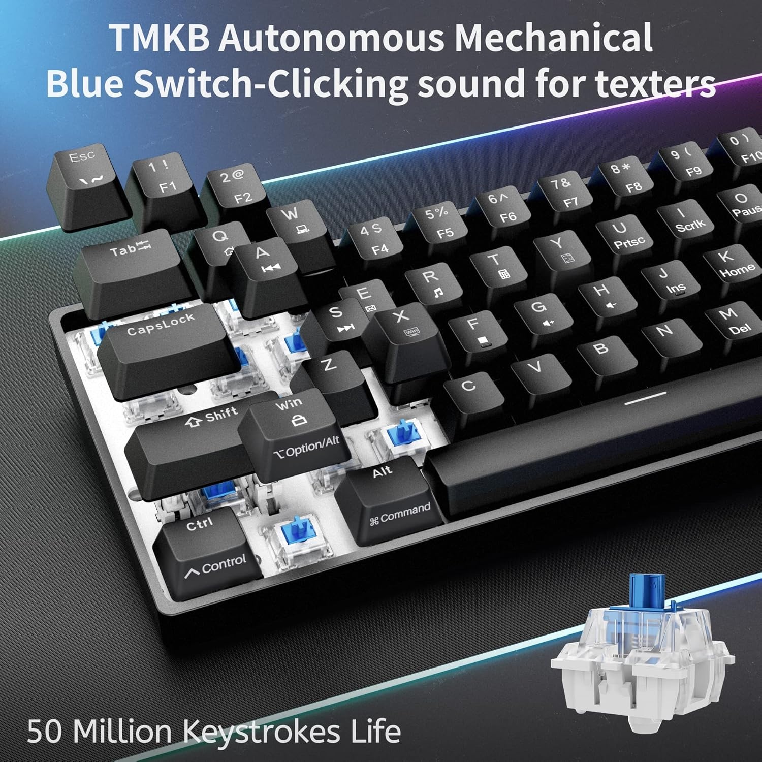 DIERYA DK61se Gaming Toetsenbord,60% Mechanisch Toetsenbord met Blue Clicky Switch,Ultra-compacte MiMi 61 Toetsen, Anti-Ghosting,Type C-Datakabel, Amerikaanse Lay-Out voor pc,Windows