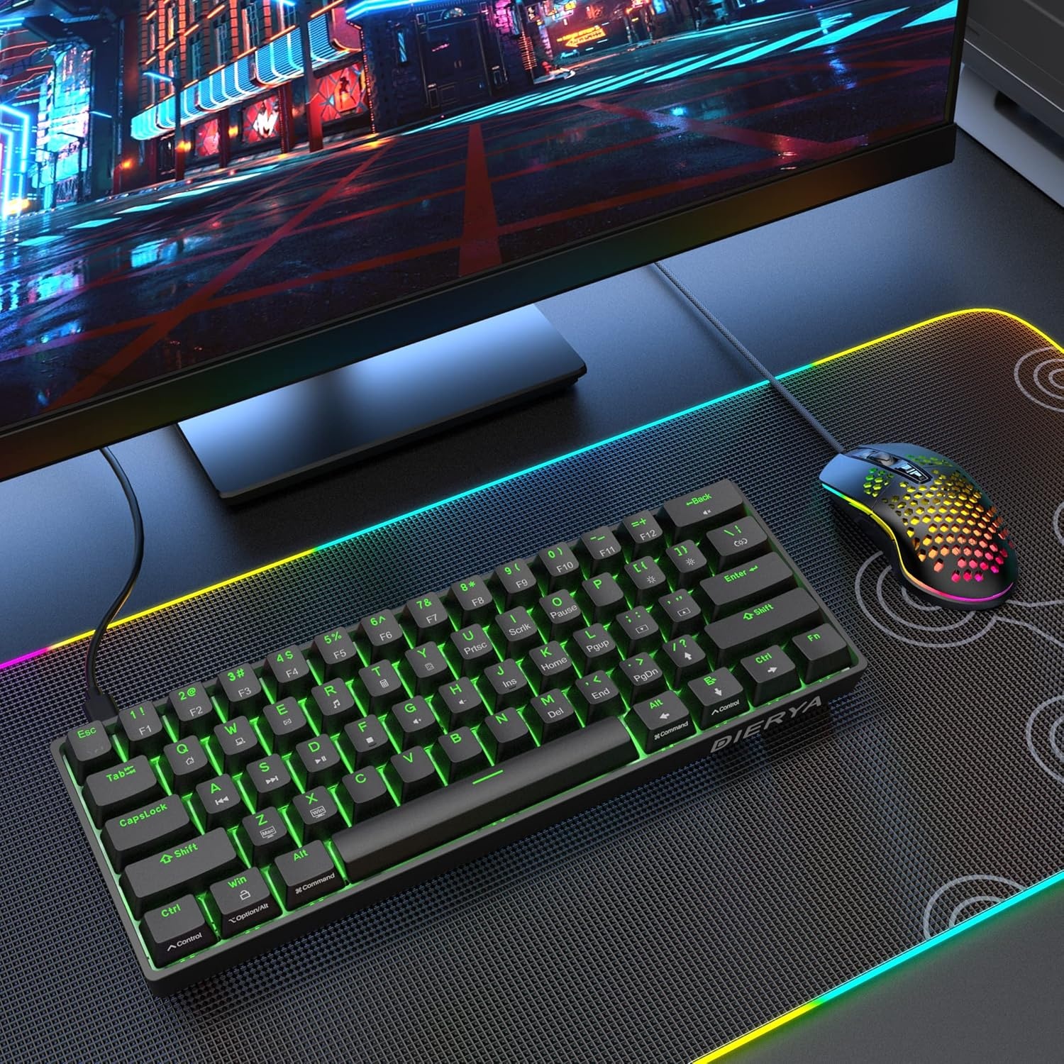 DIERYA DK61se Gaming Toetsenbord,60% Mechanisch Toetsenbord met Blue Clicky Switch,Ultra-compacte MiMi 61 Toetsen, Anti-Ghosting,Type C-Datakabel, Amerikaanse Lay-Out voor pc,Windows