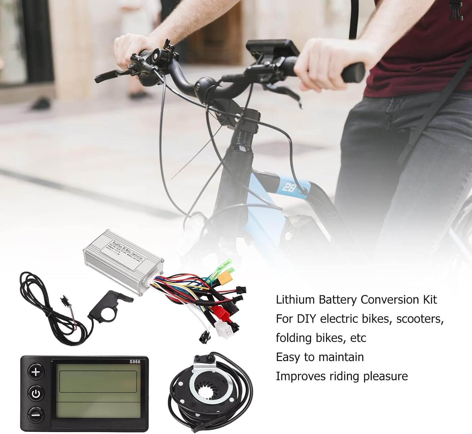 BuyWeek Elektrische Fiets Controller Kit met S866 LCD Display, 24/36/48V, 250W/350W, 17A