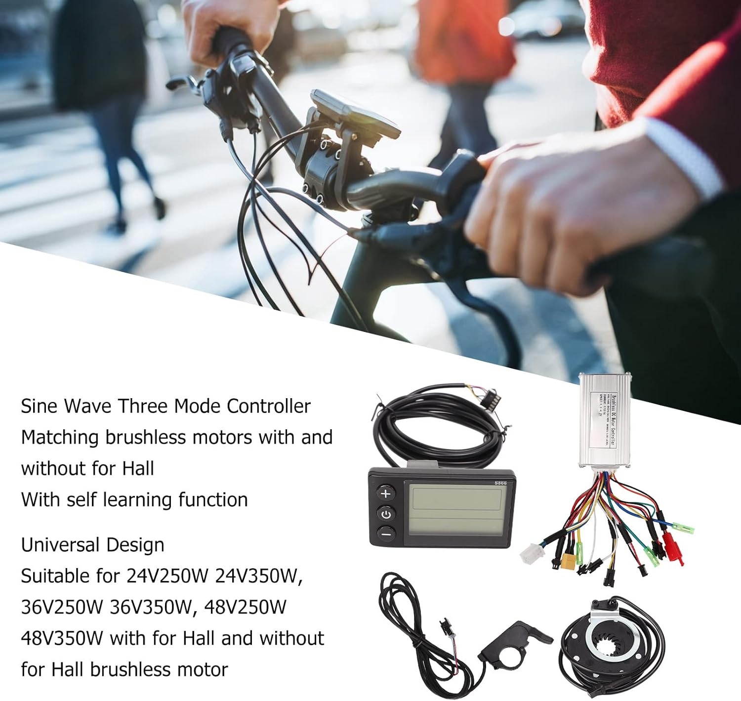 BuyWeek Elektrische Fiets Controller Kit met S866 LCD Display, 24/36/48V, 250W/350W, 17A