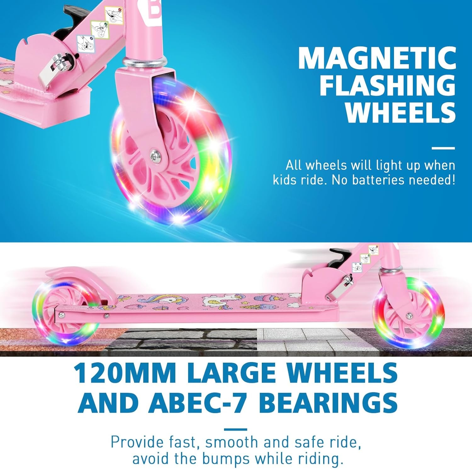 BELEEV V1 Kinderstep 2 Wielige Inklapbare Atep voor Meisjes en Jongens, 3 Verstelbare Hoogtes, LED Lichtgevende Wielen, Lichtgewicht Stevig Frame, Scooter met Standaard van 3-12 Jaar Oud, Light Pink