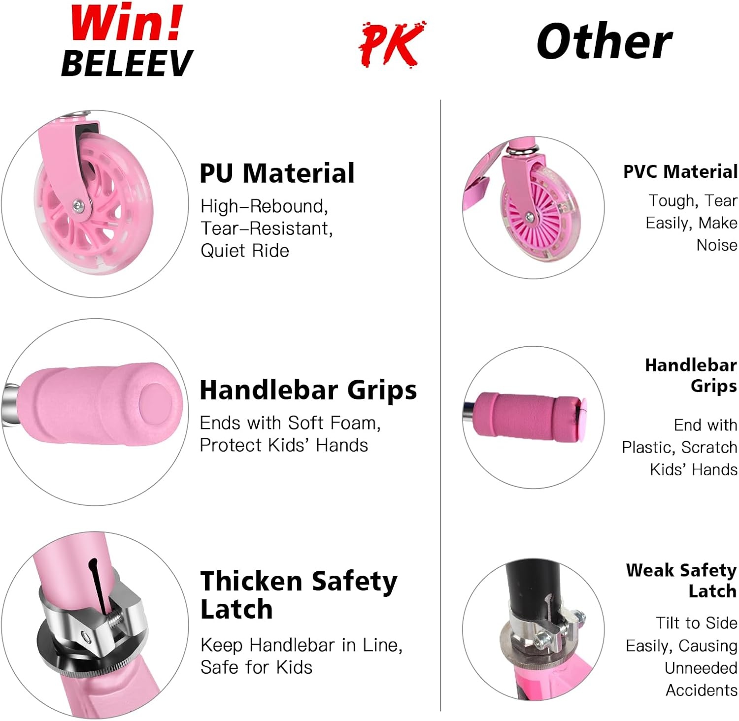 BELEEV V1 Kinderstep 2 Wielige Inklapbare Atep voor Meisjes en Jongens, 3 Verstelbare Hoogtes, LED Lichtgevende Wielen, Lichtgewicht Stevig Frame, Scooter met Standaard van 3-12 Jaar Oud, Light Pink